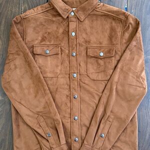 Brown PX BLACK Suede Button-Up Shirt NWT Small